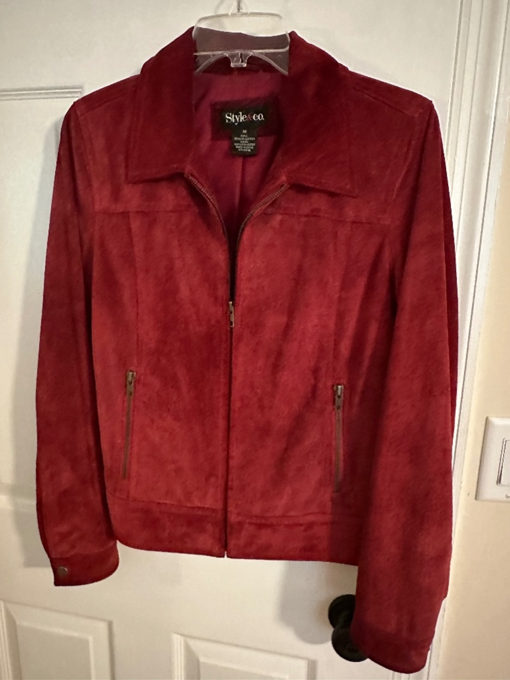 Cherry Red Leather/Suede Bomber Style Jacket